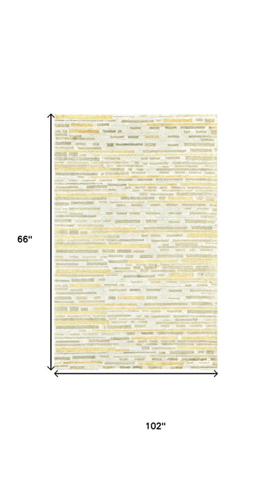 5' X 8' Striped Hand Knotted Area Rug (744158) - Ivory / Green / Yellow