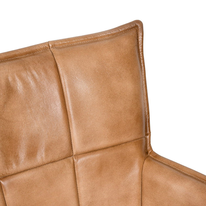 Genuine Leather Iron Counter Height Swivel Bar Chair - Tan / Black