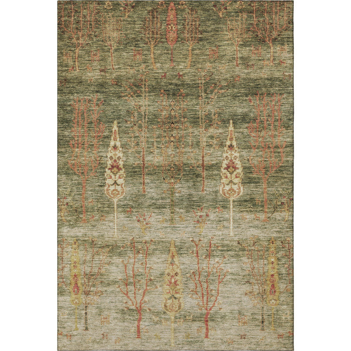10' X 14' Floral Washable Area Rug With UV Protection (708187) - Artichoke Green / Rust