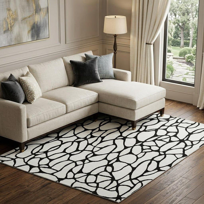10' X 14' Geometric Washable Area Rug With UV Protection (680331) - Ivory / Black