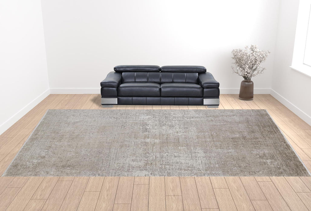 13' X 20' Abstract Power Loom Distressed Area Rug - Tan Ivory And Gray