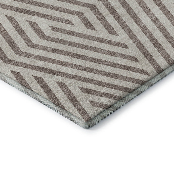 10' X 14' Geometric Washable Area Rug With UV Protection (648598) - Taupe / Ivory