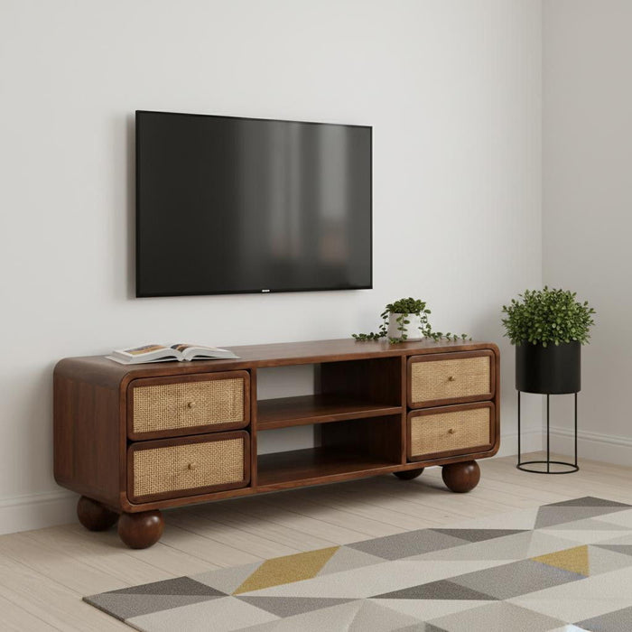 Solid Wood Enclosed Open Storage TV Stand (719197) - Brown