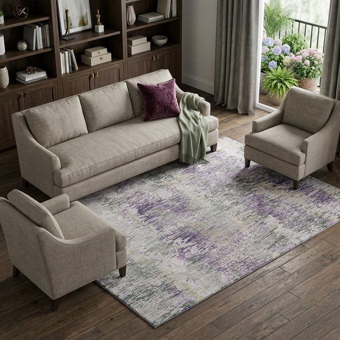 10' X 14' Striped Washable Area Rug With UV Protection (693318) - Lavender / Ivory / Green