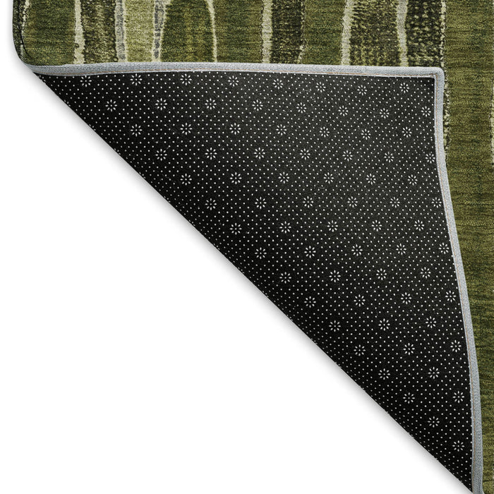 10' X 14' Striped Washable Area Rug With UV Protection (692874) - Olive Green / Beige
