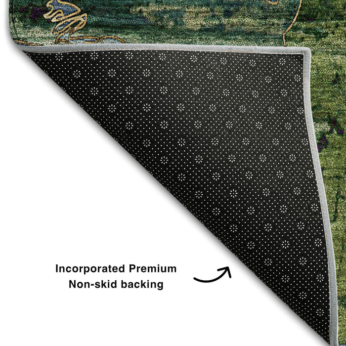 10' X 14' Abstract Washable Area Rug With UV Protection (648874) - Taupe / Green / Blue