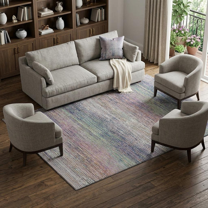 10' X 14' Striped Washable Area Rug With UV Protection (692613) - Blush / Blue / Ivory