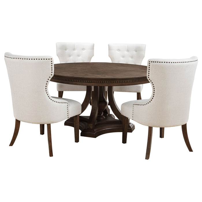 CoasterEveryday Ridgewell 5-piece round pedestal dining set in dark oak with round table and four chairs