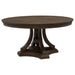 CoasterEveryday Ridgewell round pedestal dining table in dark oak wood with smooth tabletop and sturdy base, ideal for dining rooms.