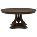 CoasterEveryday Ridgewell dark oak round pedestal dining table with smooth wood surface and sturdy base, ideal for dining rooms.