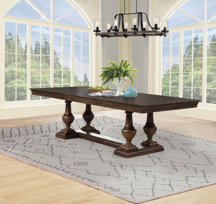 Dark oak Ridgewell rectangular trestle dining table by CoasterEveryday, showcasing its sturdy wooden design and elegant finish.