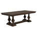 Dark oak Ridgewell rectangular trestle dining table by CoasterEveryday with sturdy wooden legs and spacious surface.