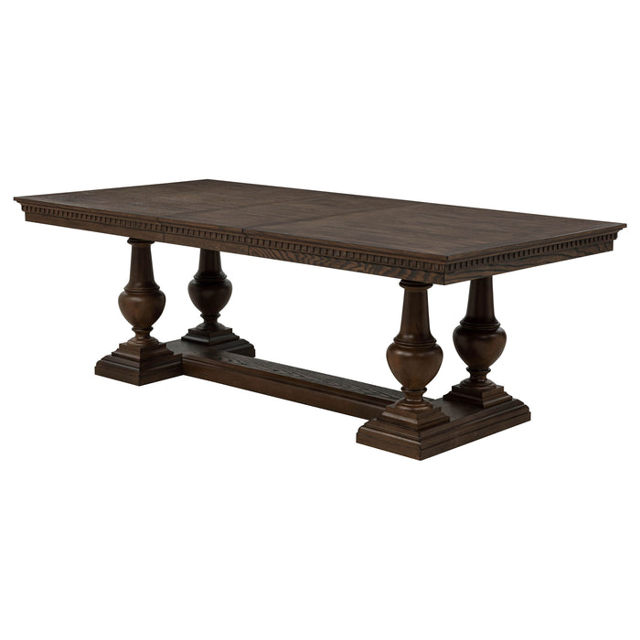 Dark oak Ridgewell rectangular trestle dining table from CoasterEveryday, showcasing sturdy wooden furniture design.