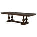 Dark oak Ridgewell rectangular trestle dining table by CoasterEveryday with sturdy wooden legs and smooth tabletop surface.