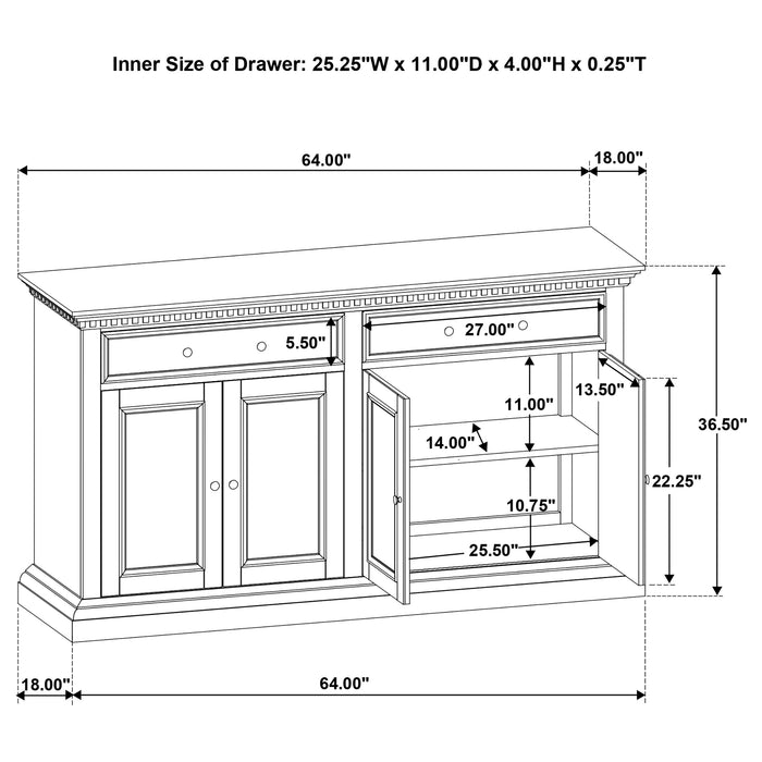 Ridgewell 2-drawer 4-door Dining Server Dark Oak