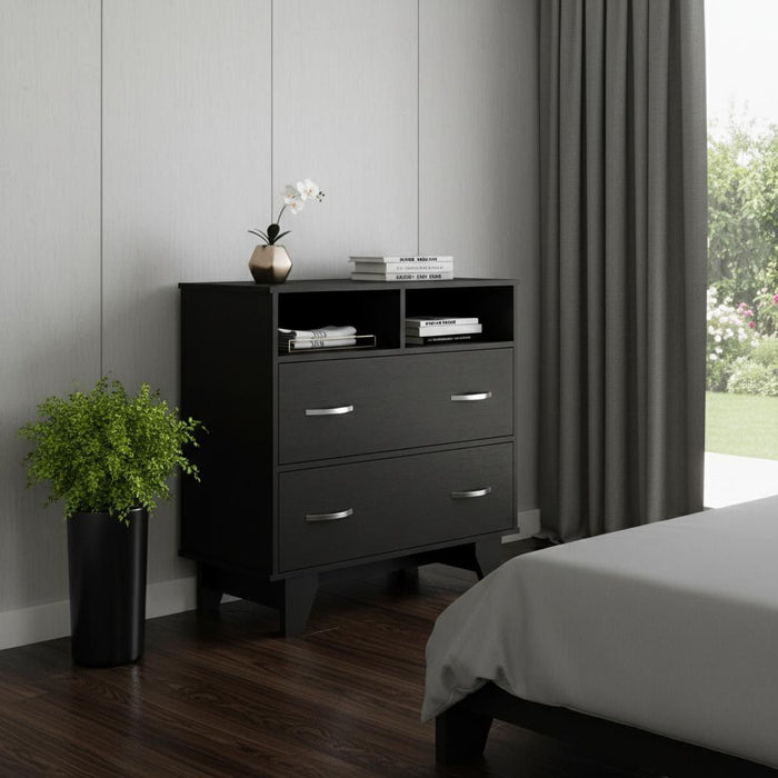 Wood Two Drawer Dresser - Black