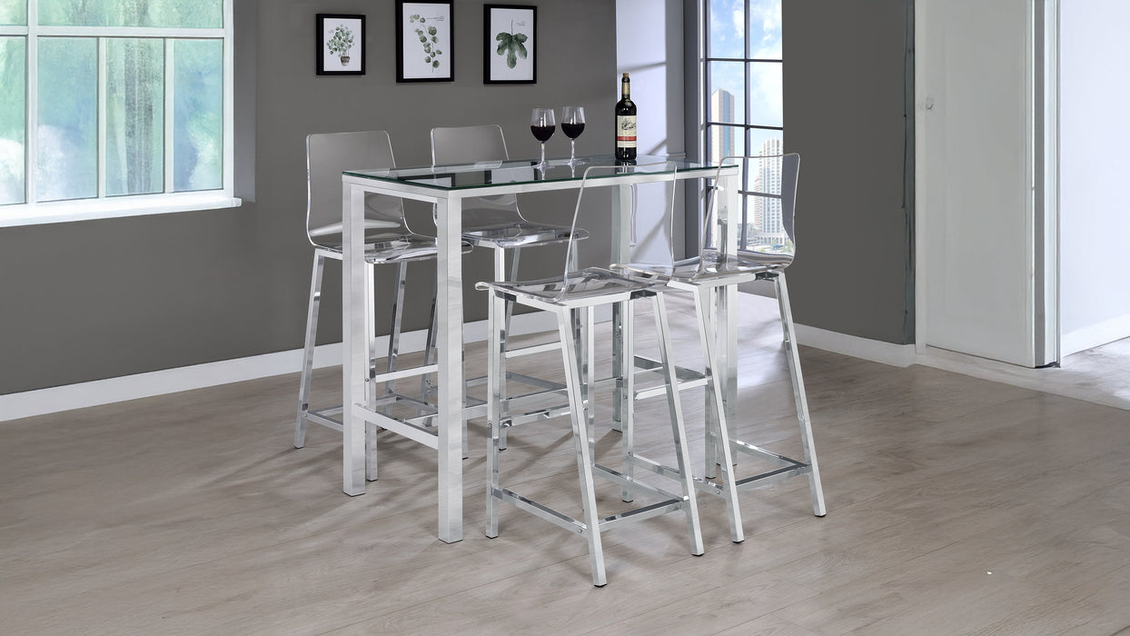 Tolbert 5-Piece Glass Top Bar Table Set with Acrylic Chairs Chrome