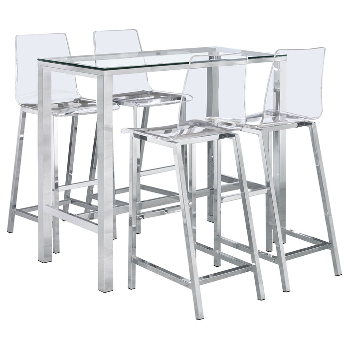 Tolbert 5-Piece Glass Top Bar Table Set with Acrylic Chairs Chrome