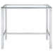 CoasterEssence Tolbert 47-inch rectangular bar table with chrome frame and tempered glass top, modern furniture for home bar or kitchen.