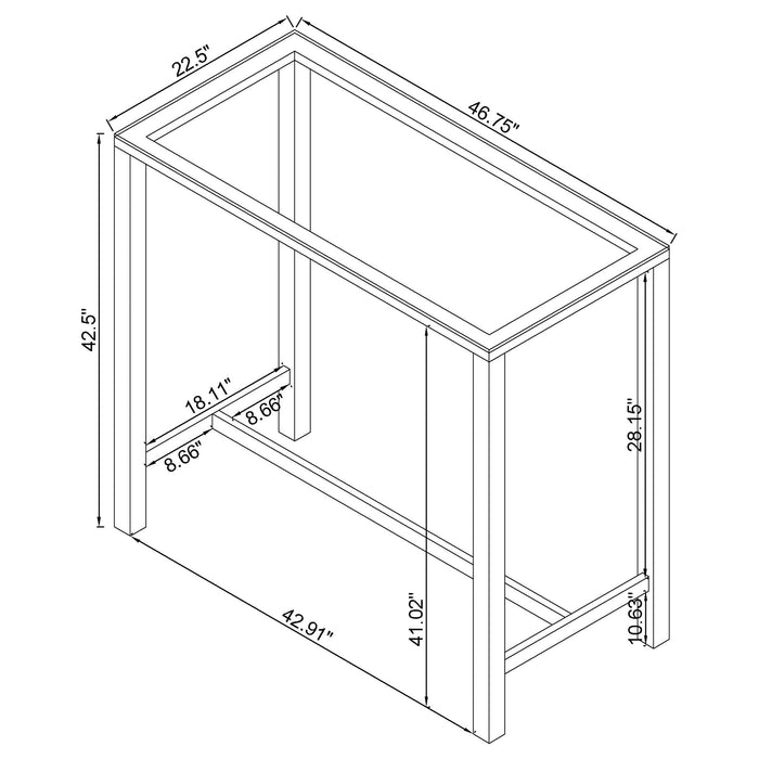Tolbert 47-inch Rectangular Tempered Glass Top Bar Table Chrome