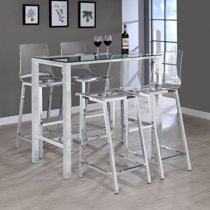 Tolbert 47-inch Rectangular Tempered Glass Top Bar Table Chrome