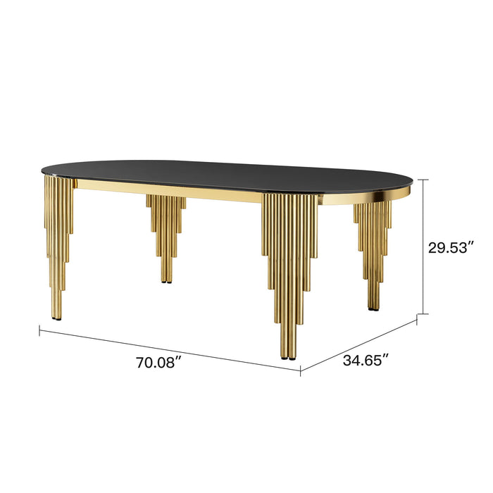Oval Dining Table With Glass Top And Stainless Steel Base