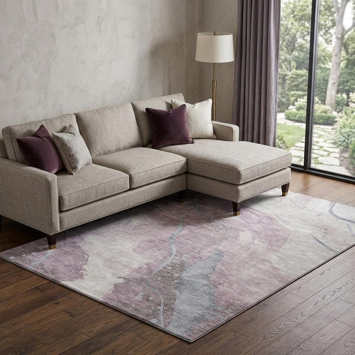 10' X 14' Abstract Washable Area Rug With UV Protection (694248) - Lavender / Blue / Ivory