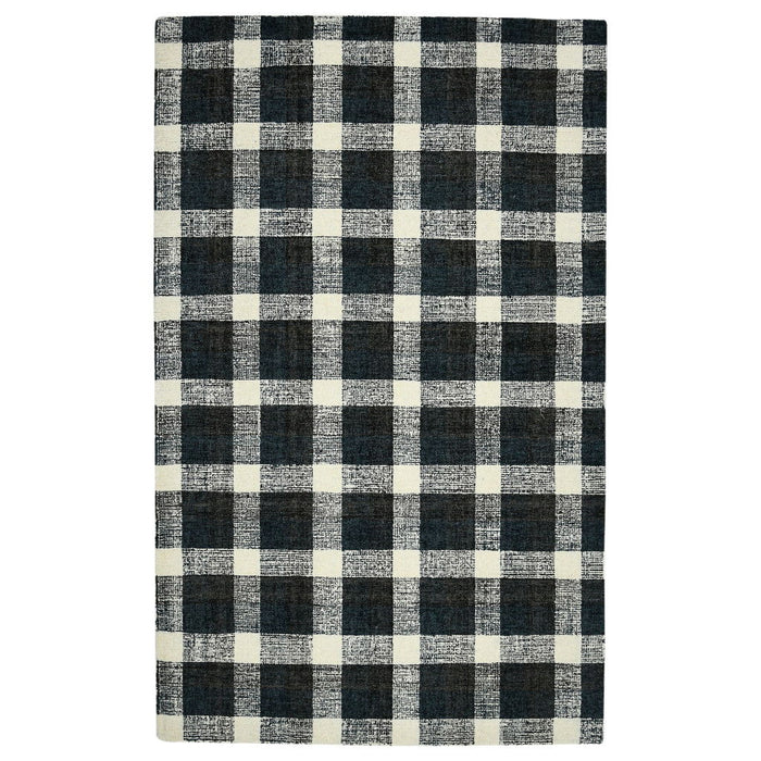 8' X 10' Wool Plaid Hand Tufted Area Rug - Charcoal And Ivory