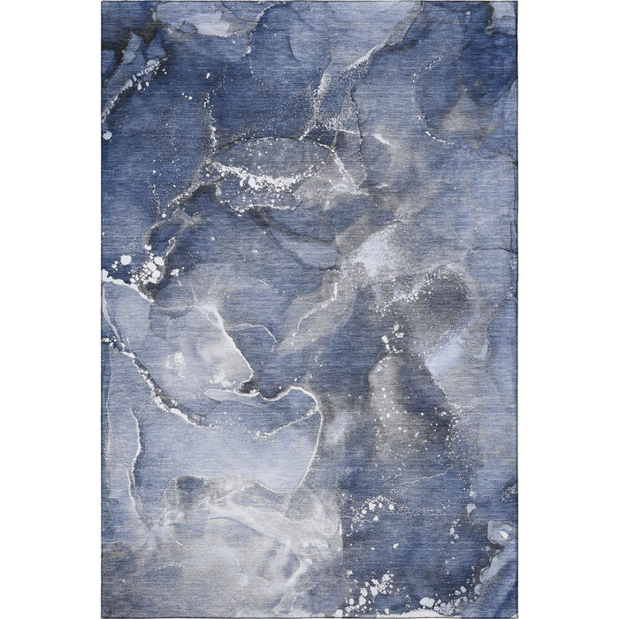 9' X 12' Abstract Washable Area Rug With UV Protection (647241) - Navy Blue / Ivory