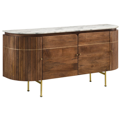 Ortega 4-door marble top sideboard buffet cabinet by CoasterElevations, featuring natural finish and modern furniture design.