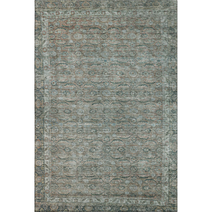 10' X 14' Oriental Washable Area Rug With UV Protection (700577) - Teal / Gray