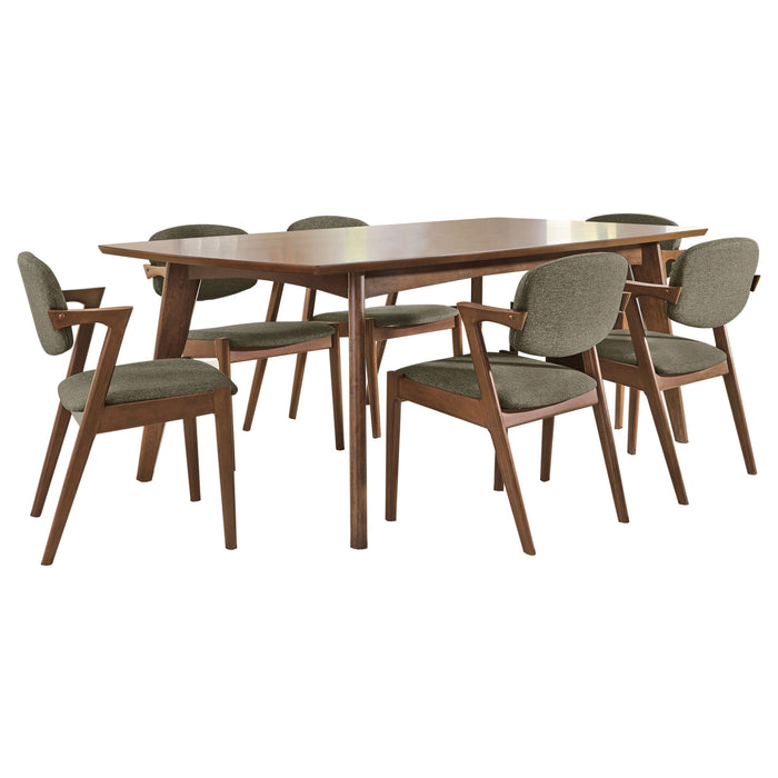 Dark walnut Malone 7-piece rectangular dining table set by CoasterEveryday with matching chairs, showcasing a modern furniture design.