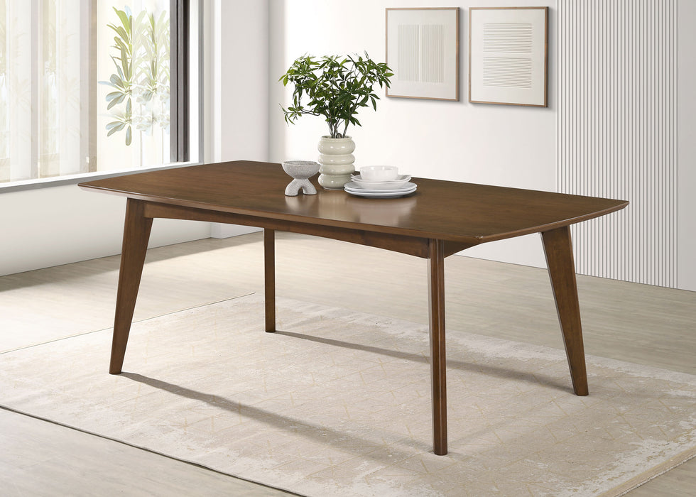 CoasterEssence Malone rectangular 78-inch wood dining table in dark walnut finish, showcasing a sturdy, elegant furniture piece.