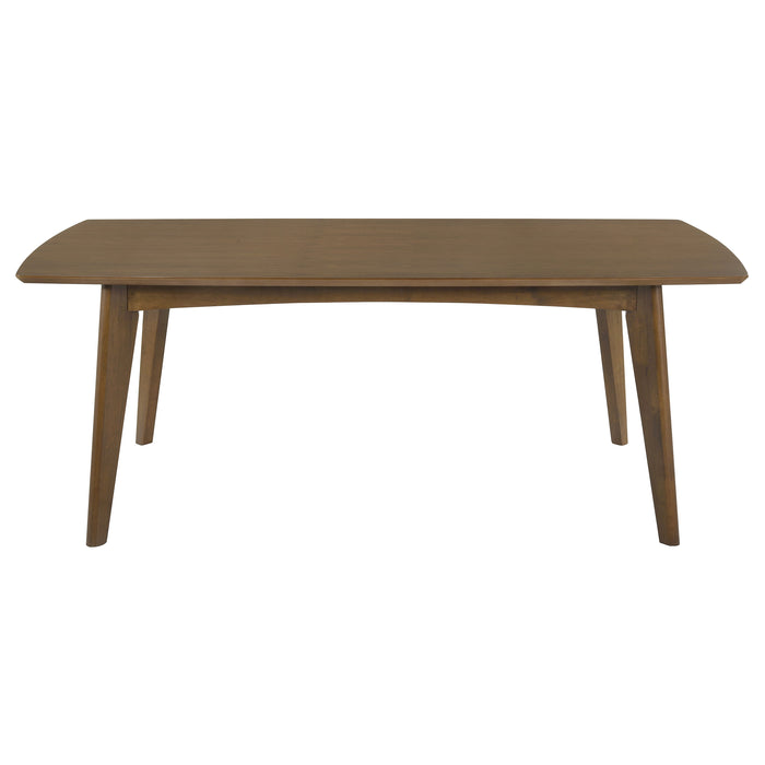 Dark walnut CoasterEssence Malone rectangular 78-inch wood dining table with sturdy legs and smooth surface.