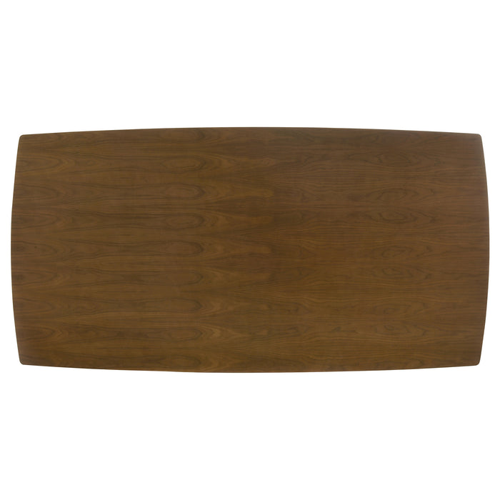 Dark walnut Malone rectangular 78-inch wood dining table by CoasterEssence, showcasing a sturdy tabletop and elegant design.