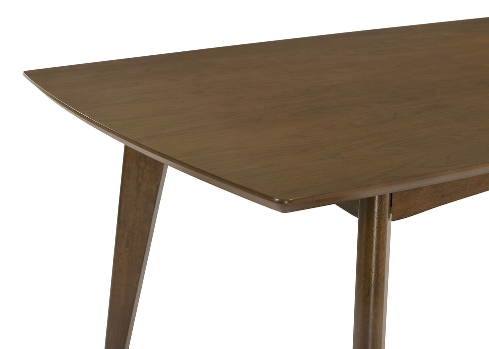Dark walnut Malone rectangular 78-inch wood dining table by CoasterEssence, showcasing a sturdy, elegant furniture piece.