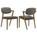 Set of two CoasterEssence Malone padded wood dining arm chairs with dark walnut finish and cushioned seats.