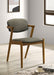Set of two Malone padded wood dining arm chairs by CoasterEssence with dark walnut finish and upholstered seats.