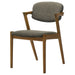Pair of CoasterEssence Malone padded wood dining arm chairs in dark walnut finish, featuring upholstered seats and curved armrests.