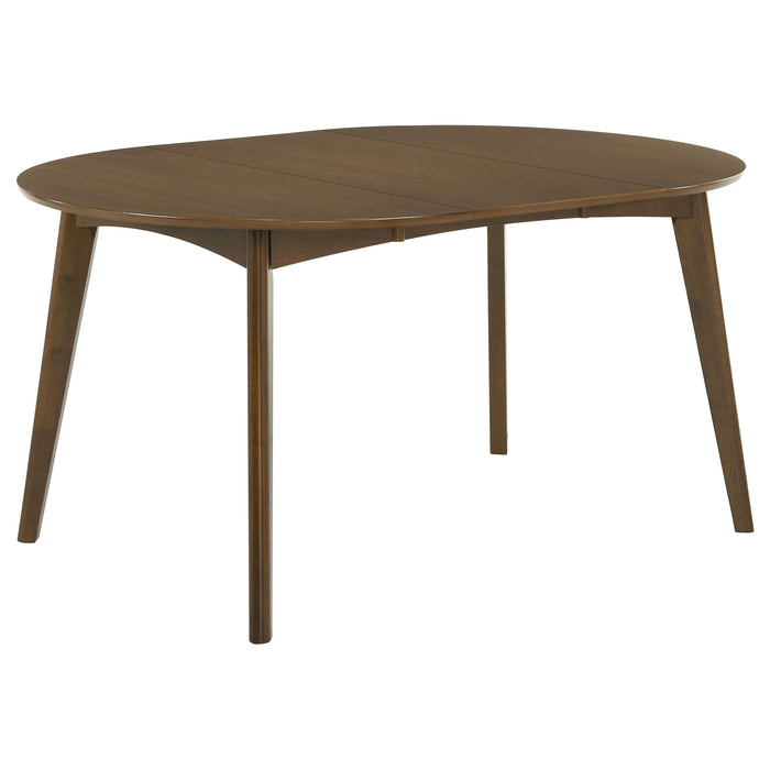 CoasterEveryday Jedda 5-piece oval dining table set in dark walnut with matching chairs and tabletop, modern furniture for dining room