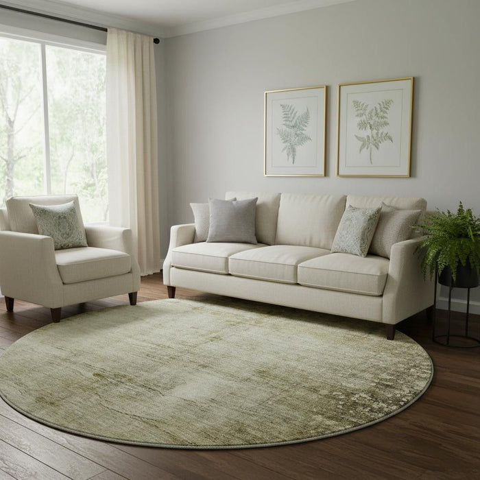 8' Abstract Washable Round Rug With UV Protection (651121) - Taupe / Beige