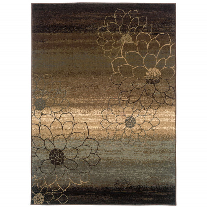 8' x 11' Floral Power Loom Stain Resistant Area Rug - Brown And Beige