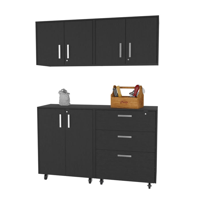 Wall mounted Accent Cabinet With Six Shelves And Three Drawers - Black