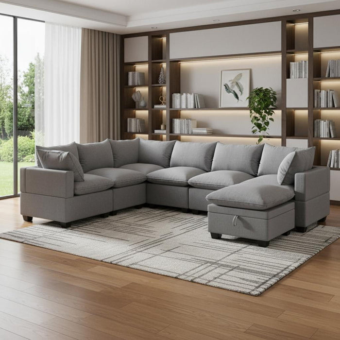 93" Fabric Modular Sofa With Black Legs - Gray