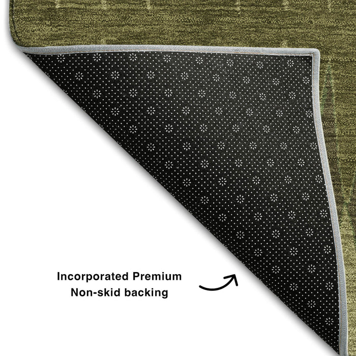 10' X 14' Striped Washable Area Rug With UV Protection (668982) - Olive Green / Chocolate
