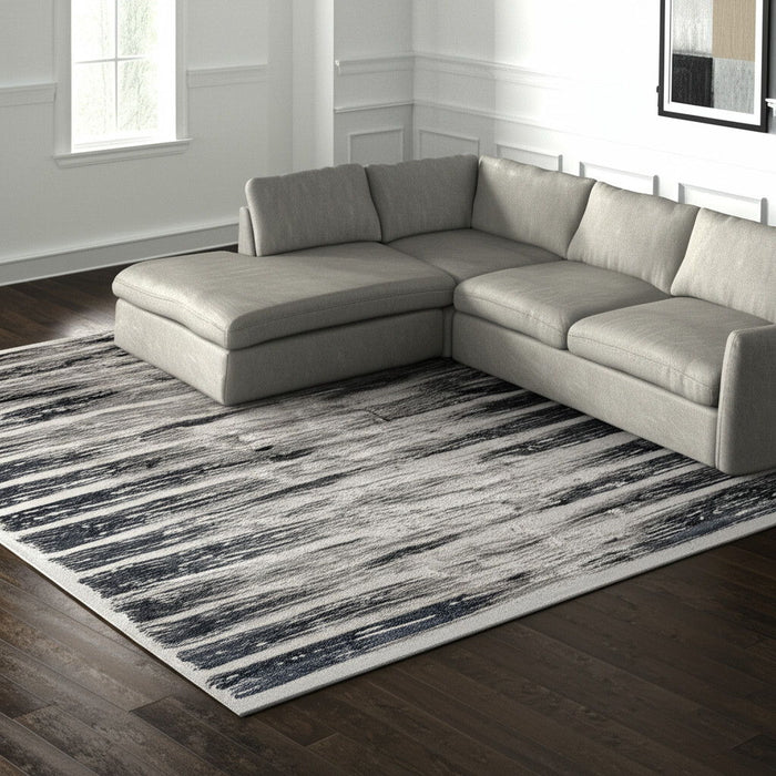10' X 13' Abstract Distressed Area Rug - Gray And Black