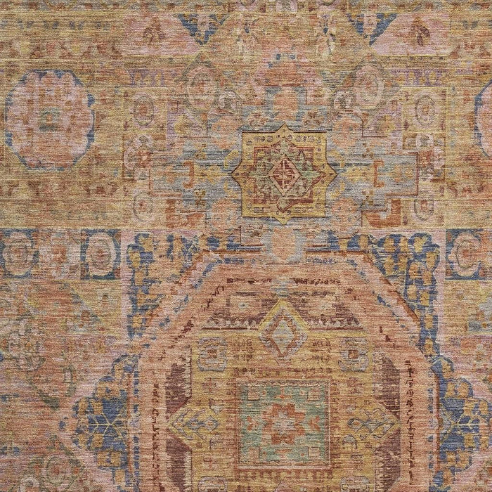 10' X 14' Oriental Washable Area Rug With UV Protection (699873) - Rust / Navy Blue