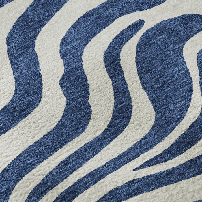 10' X 14' Animal Print Washable Area Rug With UV Protection (681785) - Navy Blue / Ivory