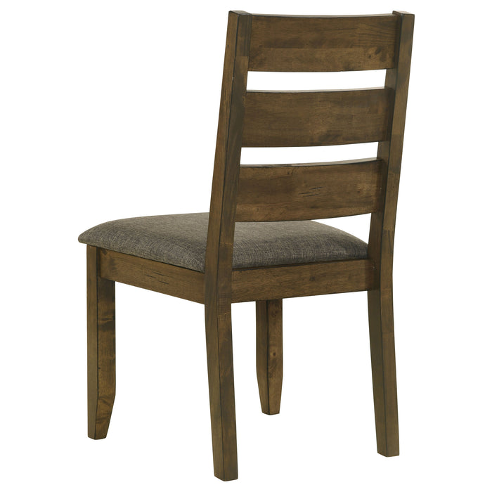 CoasterEveryday Alston 6-piece rectangular dining table set in knotty nutmeg wood with matching chairs and sturdy legs.