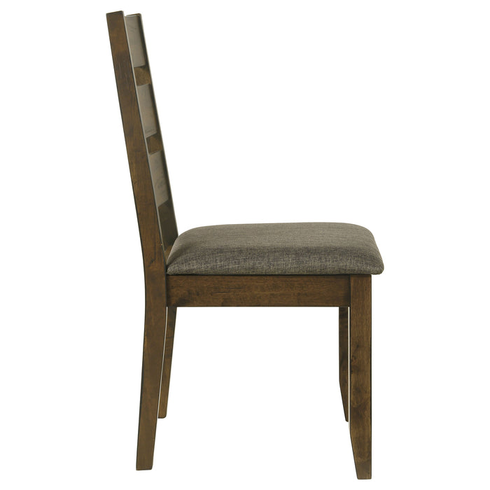 Set of 2 Alston wood dining side chairs in knotty nutmeg finish, featuring curved backs and cushioned seats for comfortable dining.